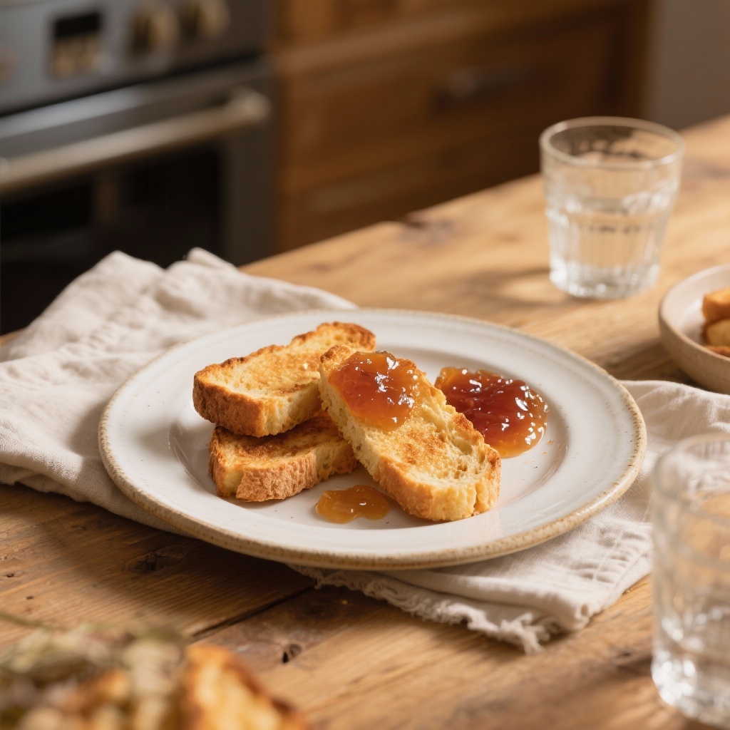 Fette Biscottate with Jam on a ceramic plate