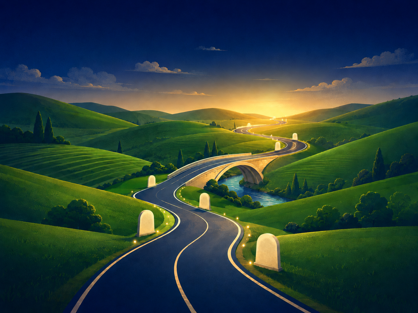 Road with milestones