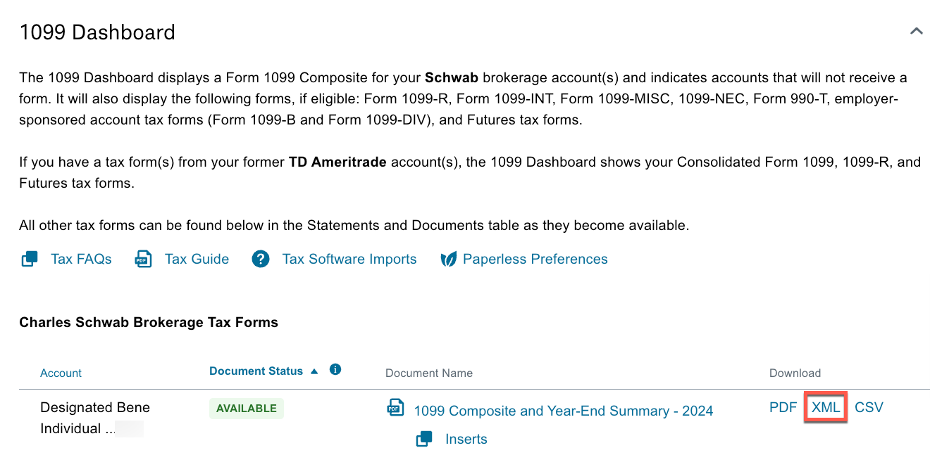 Schwab 1099 Screen