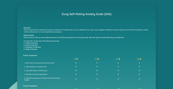 Zung Self Rating Anxiety Scale template