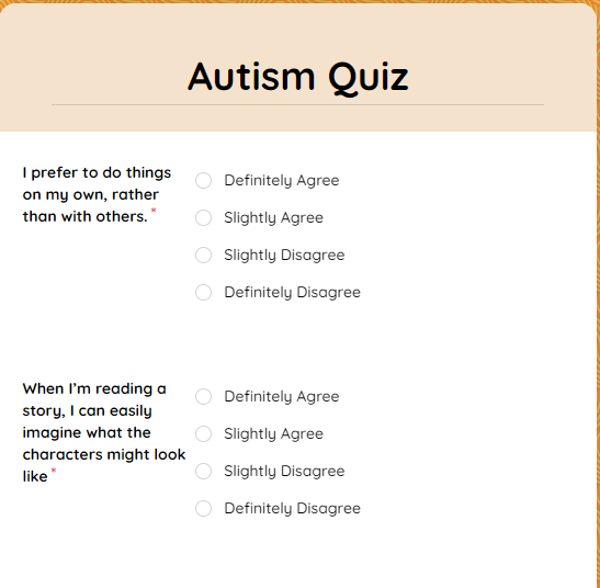 Autism Quiz template