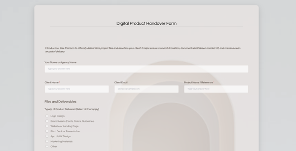 Digital Product Handover Form template