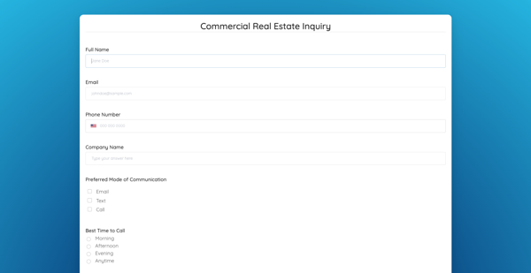 Commercial Real Estate Inquiry Form template