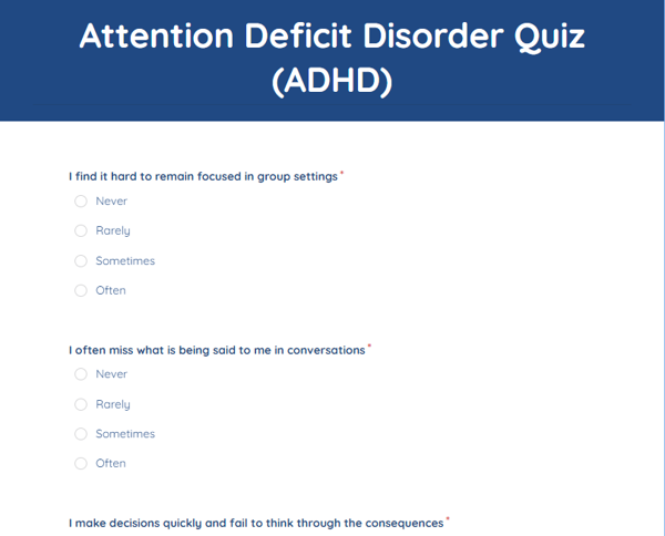 Attention Deficit Disorder Quiz template