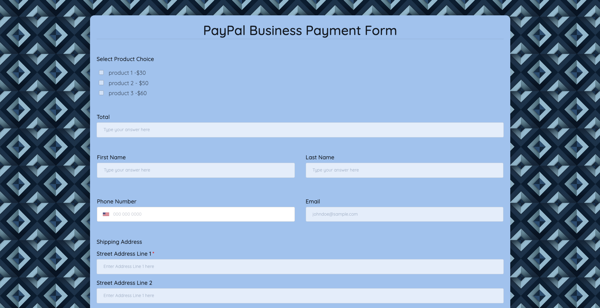 Paypal Business Payment Form template