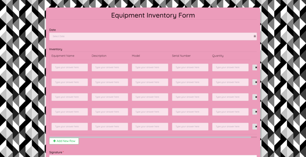 Equipment Inventory Form template