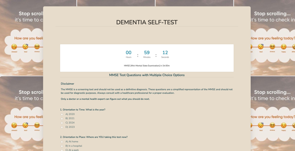 Dementia Self Test Form template