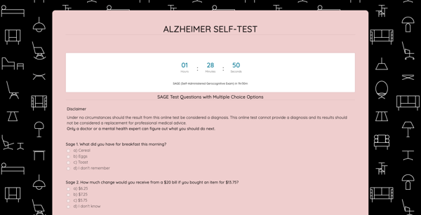 Alzheimers Self Test Form template