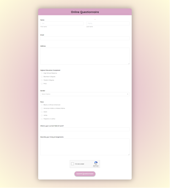 Online Questionnaire Template template