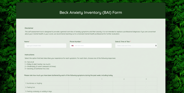Becky Anxiety Inventory template