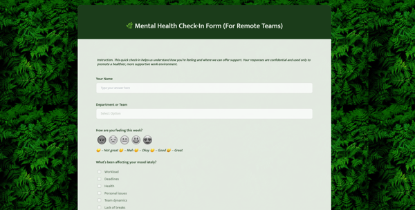 Mental Health Check In Form template