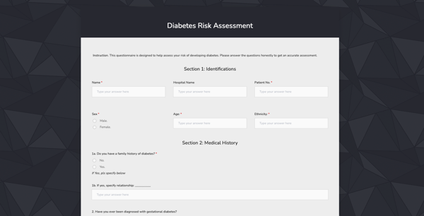 Diabetes Risk Assessment template