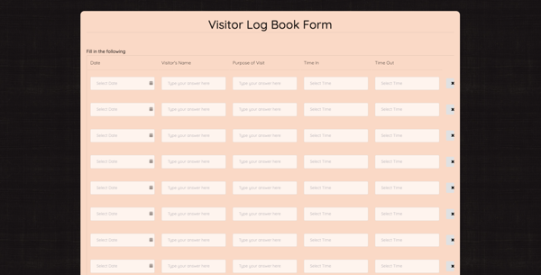 Visitor Log Book Form template