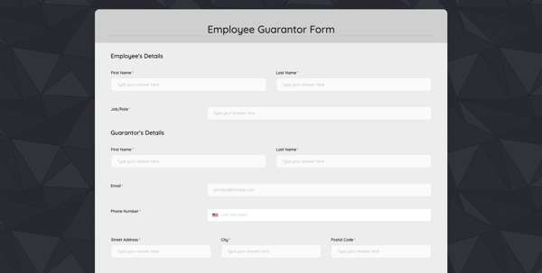 Employee Guarantor Form template