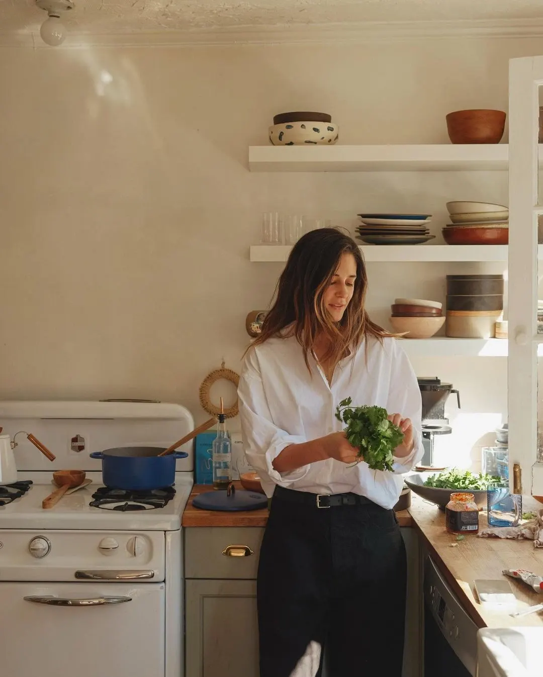 Cooking in kitchen