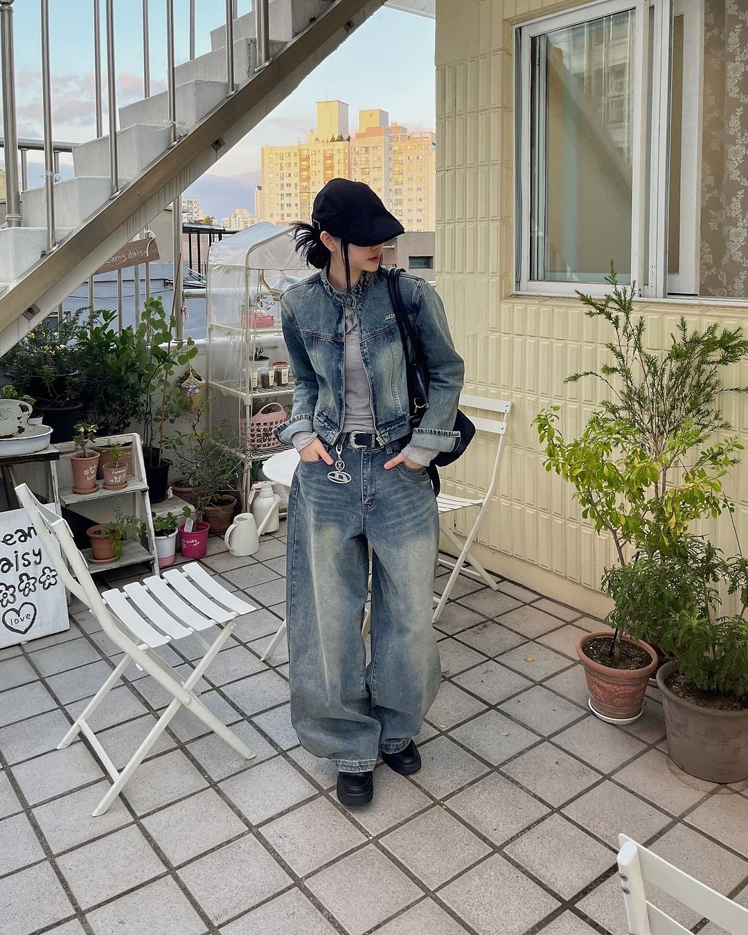 ジャケット ODD STUDIO SAND WASHING CROP BIKER DENIM JACKET 24AW Sand Washing Crop Biker Denim Jacket - ODDSTUDIO | 60