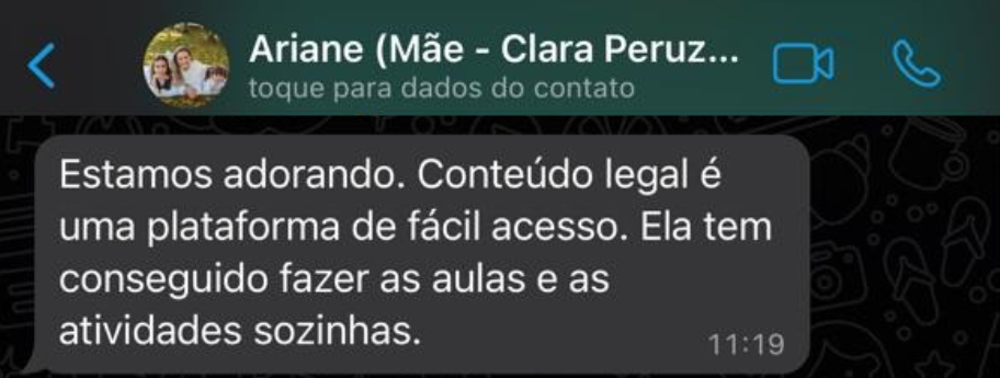 Depoimento de Ariane sobre autonomia da filha Clara na plataforma