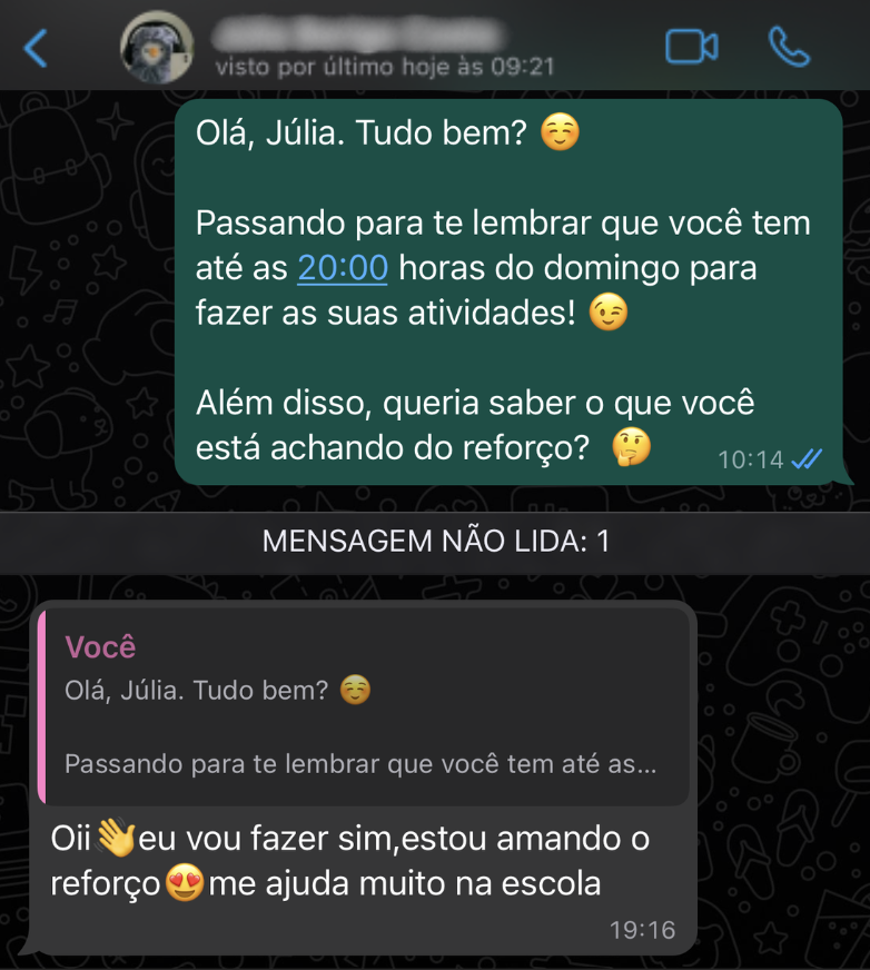 Depoimento de Julia sobre como a Brio ajuda na escola