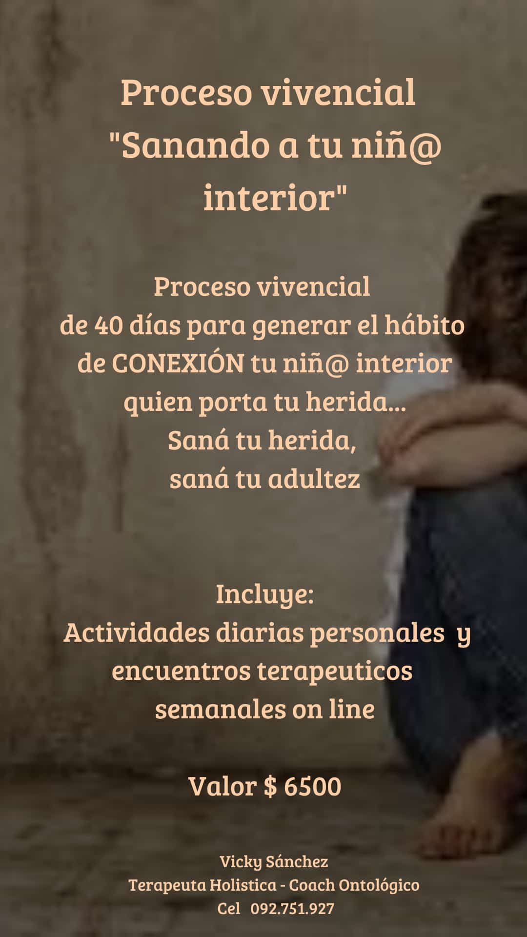 Proceso vivencial on line Sanando tu niño Interior con Vicky Sancez terapeuta holística