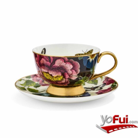 Creatures of Curiosity Black Cream Coupe Teacup Saucer