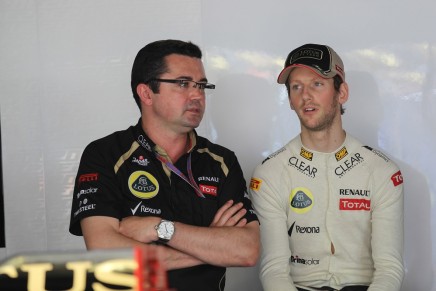 Eric Boullier (FRA), Team Manager, Lotus F1 Team and Romain Grosjean (FRA) Lotus F1 Team E20