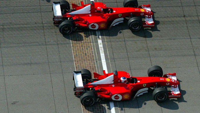 Schumacher Barrichello arrivo Indianapolis 2002