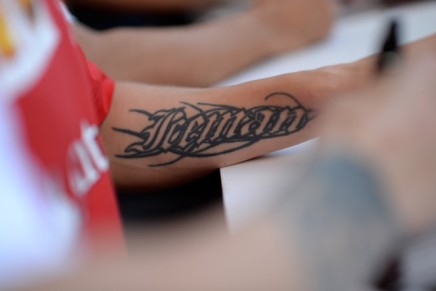 09.10.2014- detail of the tattoo of Kimi Raikkonen (FIN) Scuderia Ferrari F14T