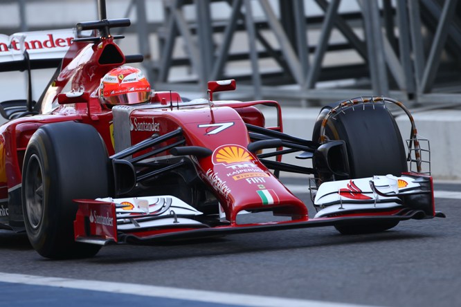 Kimi Raikkonen (FIN) Ferrari F14-T running sensor equipment. 25.11.2014.