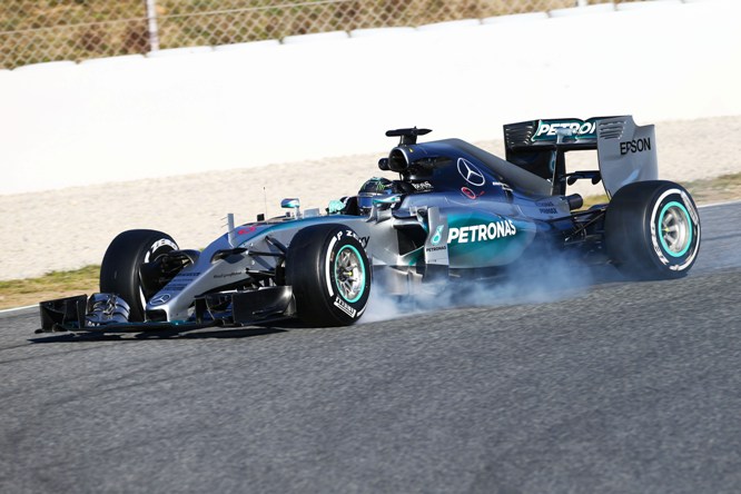 Nico Rosberg (GER) Mercedes AMG F1 W06 spins off the circuit.22.02.2015.