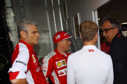 Raikkonen Vettel Marchionne Arrivabene Ferrari Monza 2015