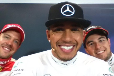 Selfie Vettel Hamilton Perez Sochi GP Russia 2015