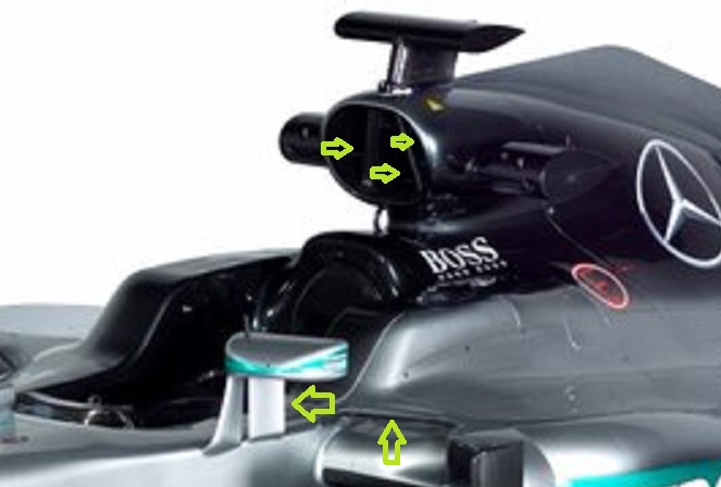 Mercedes F1-W07 presa motore e abitacolo