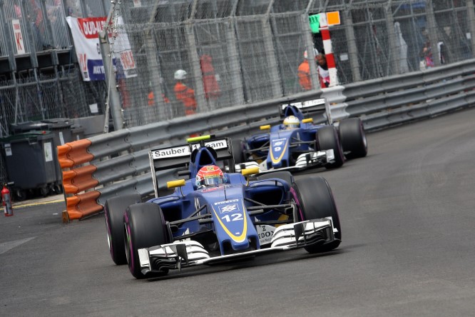 Monaco Grand Prix, Monte Carlo 25 - 29 May 2016 Race, Felipe Nasr (BRA) Sauber C34 and Marcus Ericsson (SUE) Sauber C34