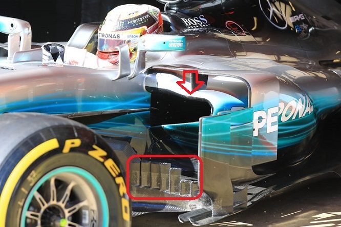 Mercedes bargeboard Test Barcellona 2 2017