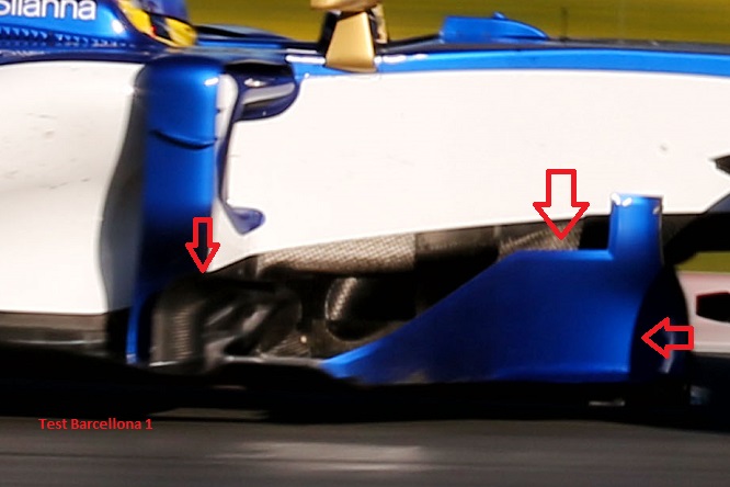 Sauber bargeboard test Barcellona 1 2017