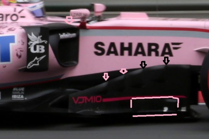 Force India bargeboard e deviatori a ponte GP Cina 2017