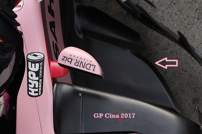 Force India fondo ai lati dei bargeboard GP Cina 2017