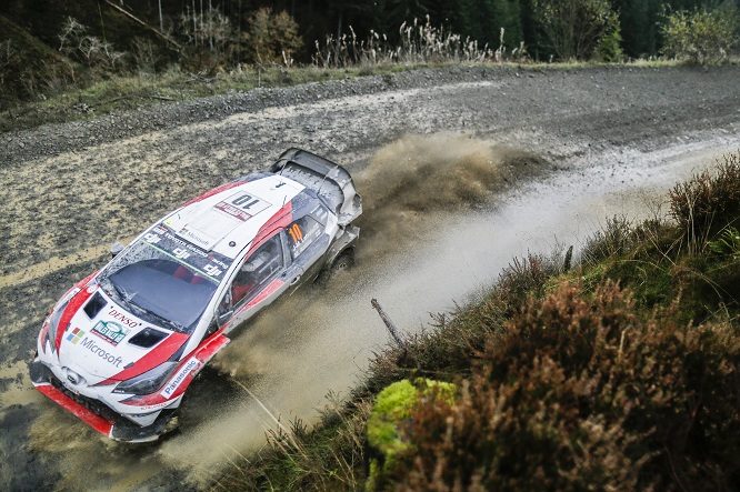 La Toyota di Latvala in azione al Rally Gran Bretagna 2017