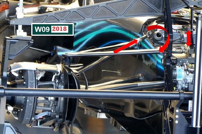 Mercedes W09 dettalio terzo elemento sospensione ateriore