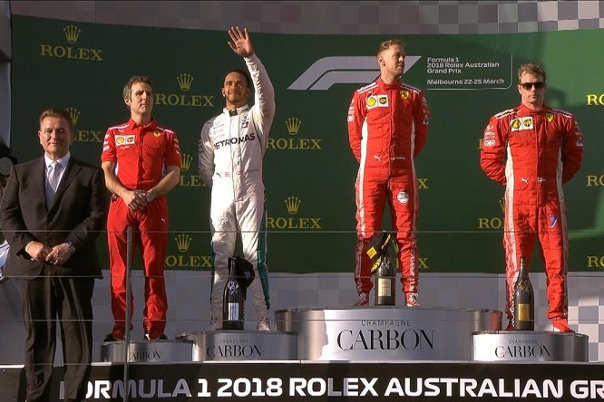 Podio Melbourne 2018 Vettel Hamilton Raikkonen