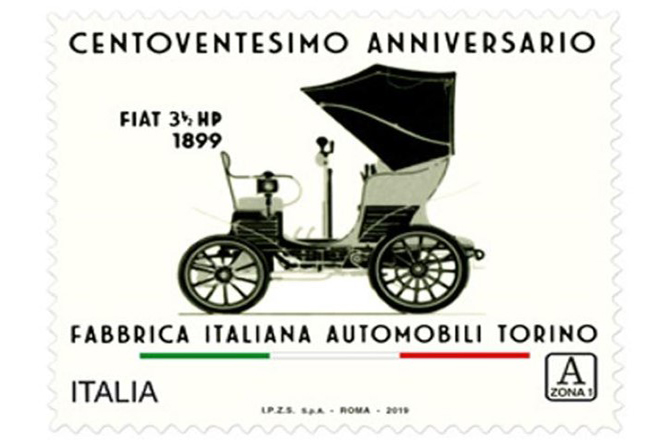 La prima Fiat nel francobollo per i 120 anni