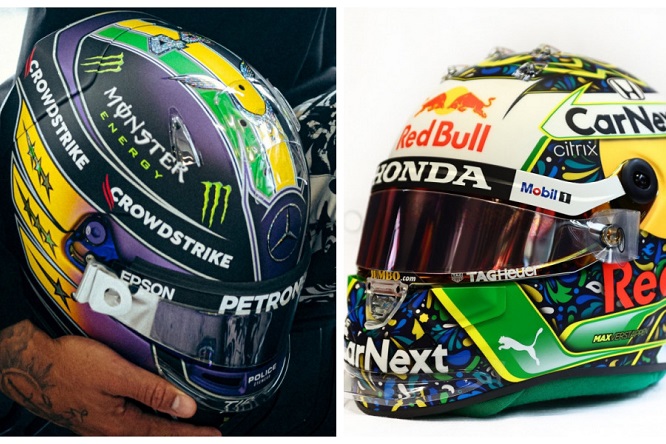Brasile: caschi speciali per Hamilton e Verstappen