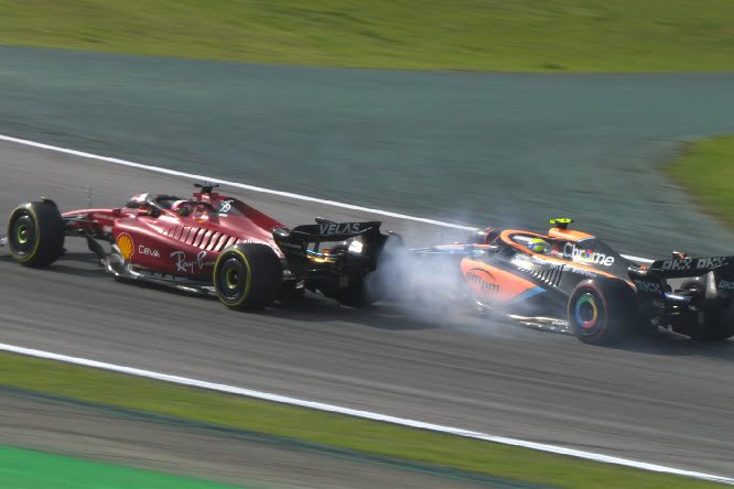 Interlagos: altro contatto, questa volta tra Leclerc e Norris