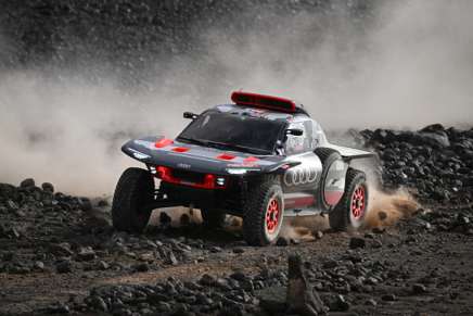 Team Audi Sport's Spanish driver Carlos Sainz and his Spanish co-driver Lucas Cruz steer their car during the stage 8 of the 2024 Dakar Rally, between Al Duwadimi and Hail, Saudi Arabia, on January 15, 2024. (Photo by PATRICK HERTZOG / AFP) (Photo by PATRICK HERTZOG/AFP via Getty Images)