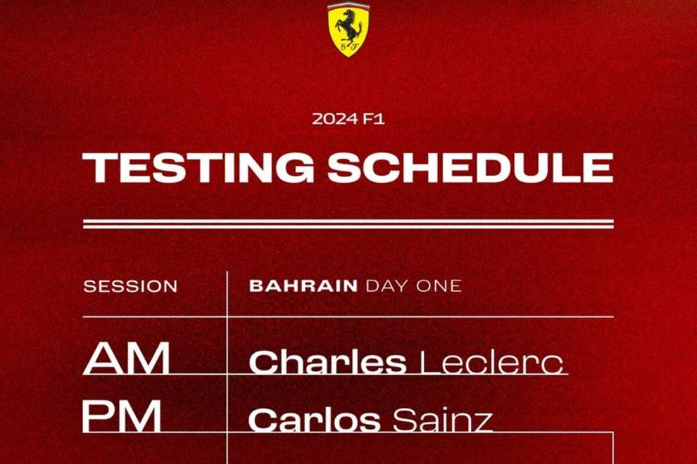 Ferrari, i turni di guida nel day-1 di test: Leclerc al mattino, Sainz al pomeriggio