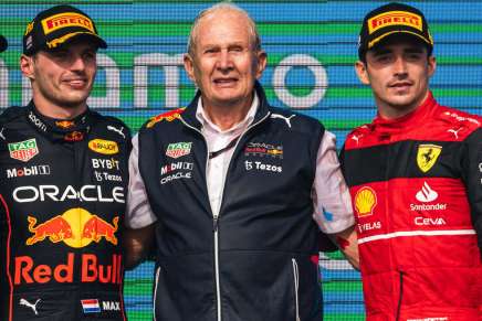 The podium (L to R): Lewis Hamilton (GBR) Mercedes AMG F1, second; Max Verstappen (NLD) Red Bull Racing, race winner; Dr Helmut Marko (AUT) Red Bull Motorsport Consultant; Charles Leclerc (MON) Ferrari, third. 23.10.2022. Formula 1 World Championship, Rd 19, United States Grand Prix, Austin, Texas, USA, Race Day. - www.xpbimages.com, EMail: requests@xpbimages.com © Copyright: Bearne / XPB Images