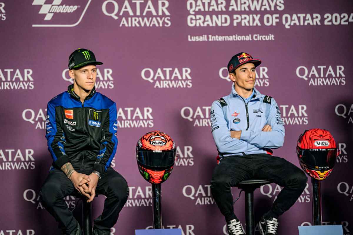 Fabio Quartararo e Marc Marquez alla conferenza stampa del GP Qatar 2024