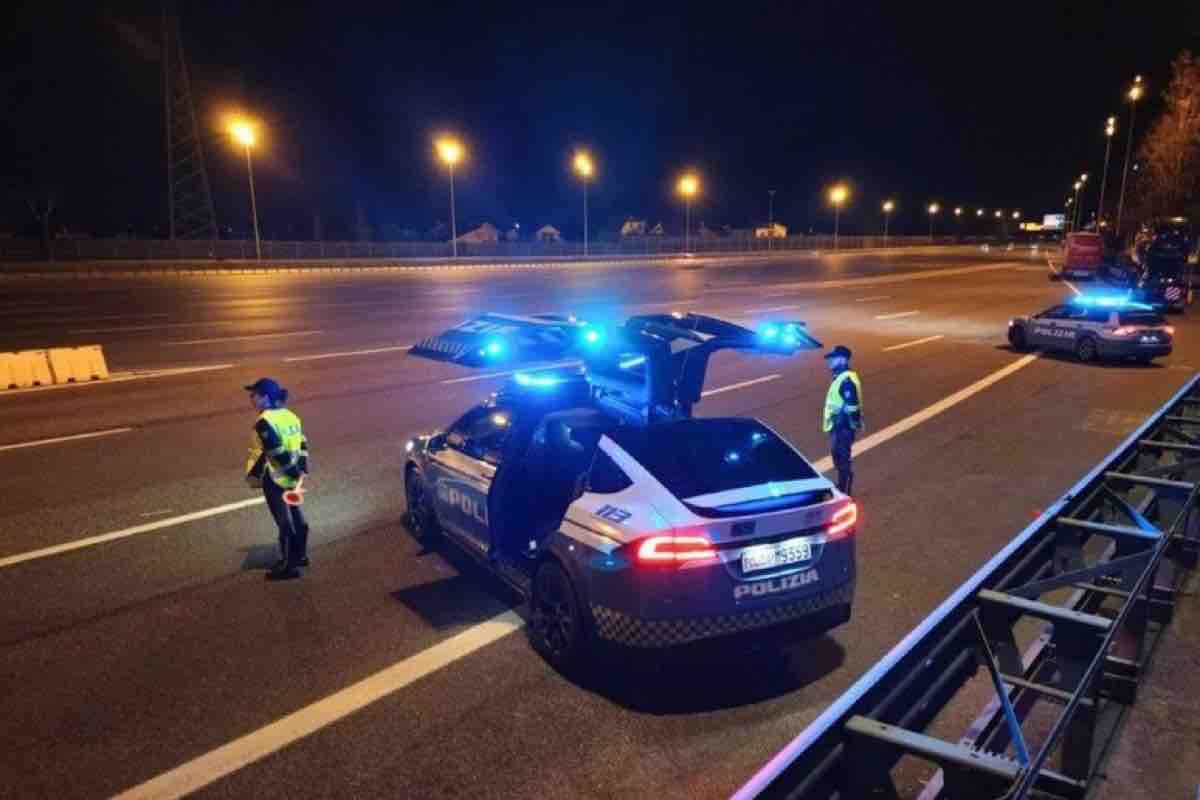 La Polizia di Stato durante un controllo in autostrada