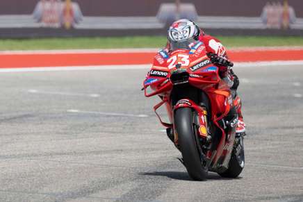 Enea Bastianini guida la sua Ducati GP24 sul tracciato del COTA di Austin durante il GP delle Americhe 2024