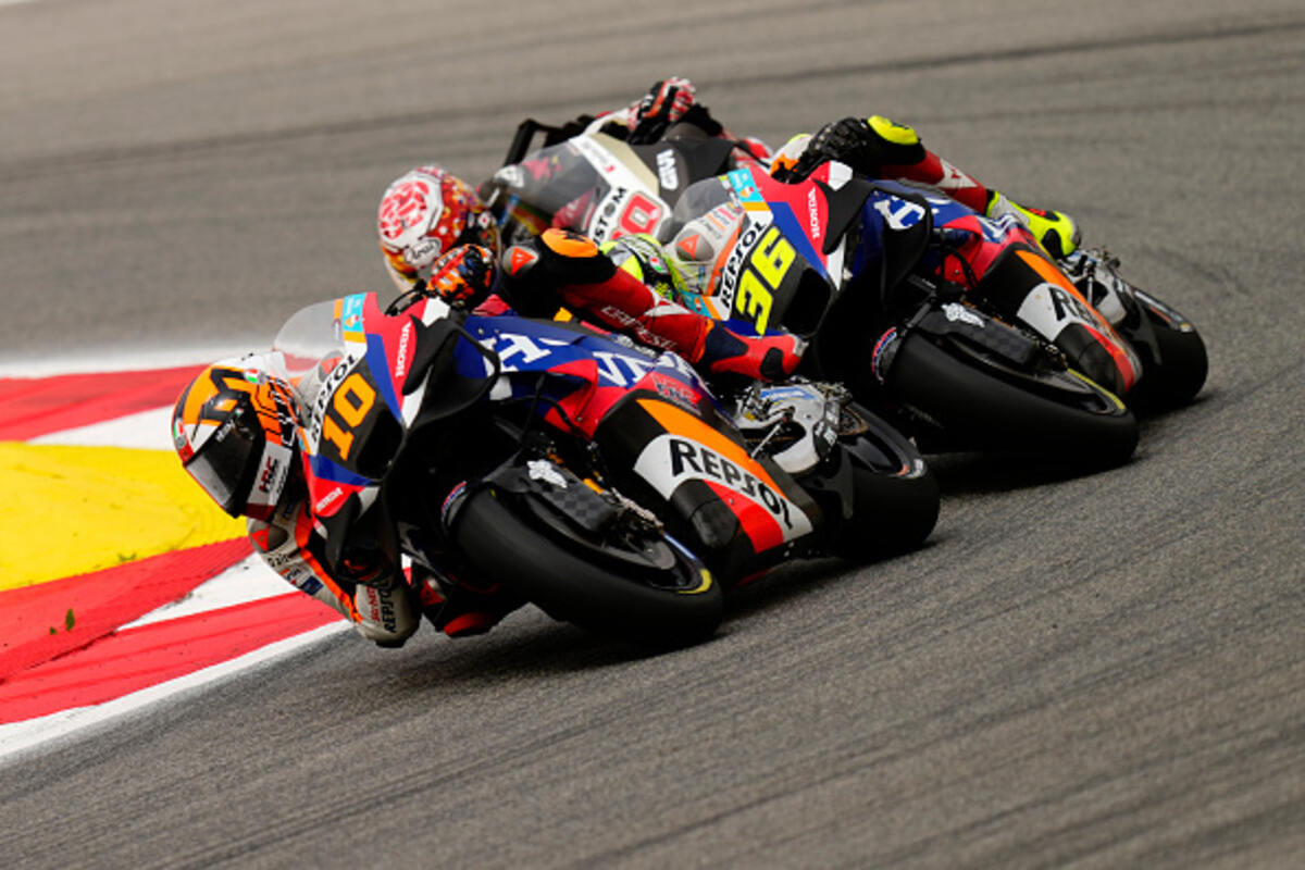 Le tre Honda di Marini, Mir e Nakagami in pista sul tracciato portoghese di Portimao